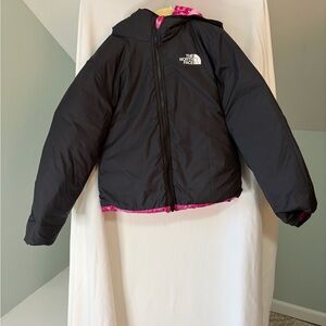 North Face Girls Reversible Black Jacket with Pink inside size M